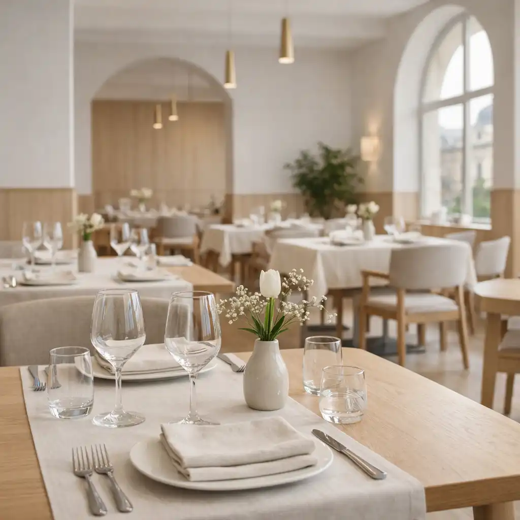 Világos fine dining étterem enteriőr Budapesten